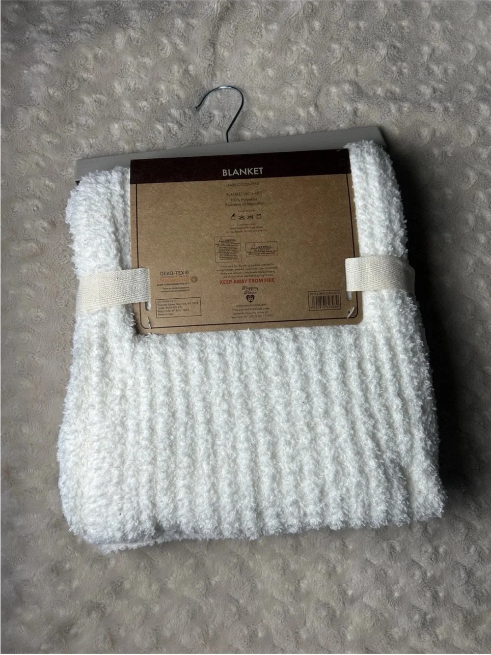 Bearpaw Kids Baby Blanket Cream Off White Chenille Soft Sweater Knit Ribbed